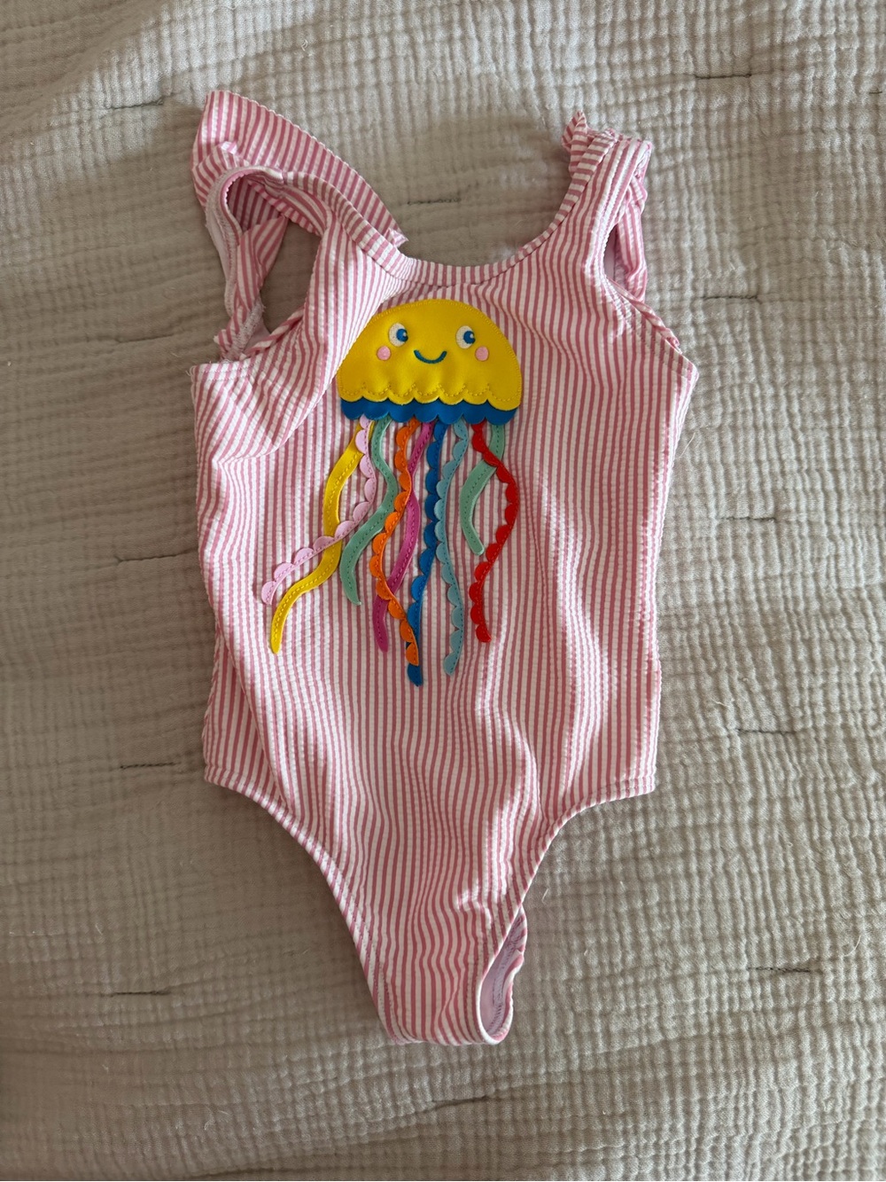Mini Boden Pink & White Striped Jellyfish One Piece Swimsuit. Size 2-3Y